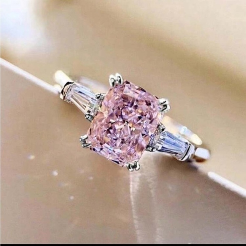 Pink Cushion-Cut Stone Ring in Silver Setting